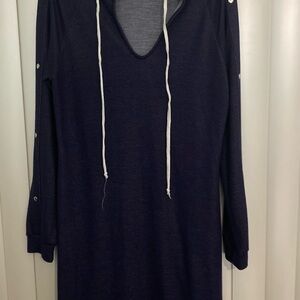 Navy Blue Long Sleeve Hoodie Dress
